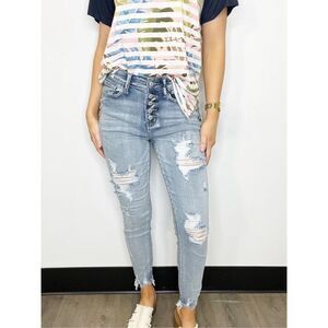Judy Blue Bleach Splashed High Waisted Distressed Jeans Sz 16W Stretch